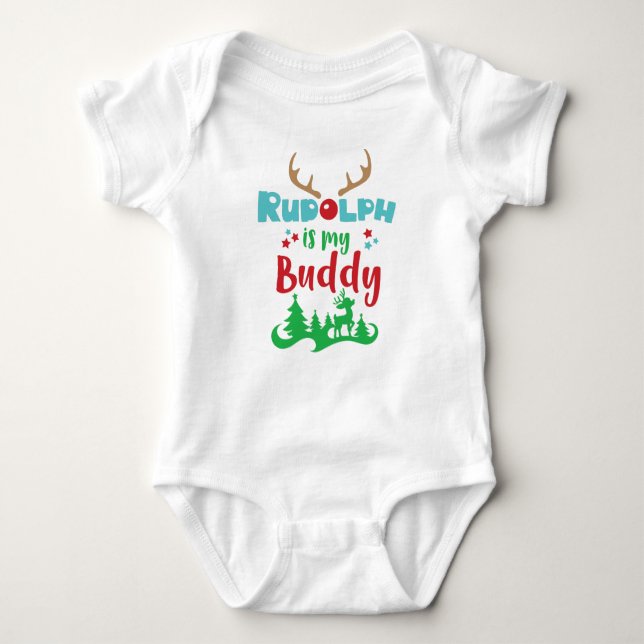 Body Para Bebé Rudolph Es Mi Buddy, Reno, Hormigas, Navidades (Anverso)