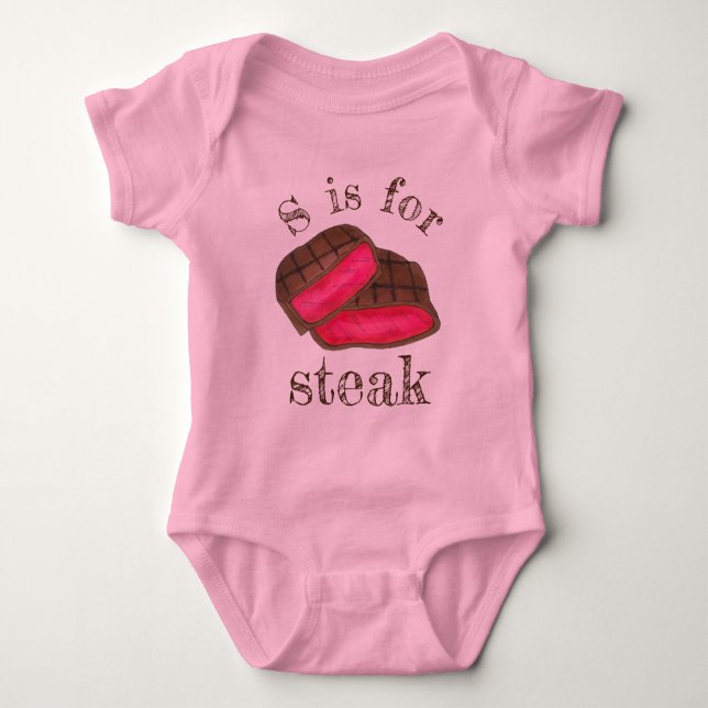 Body Para Bebé S es para STEAK Rare Meat Foodie Alphabet ABCs (Anverso)