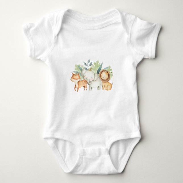 Body Para Bebé Safari lion, elephant and tiger illustration kids (Anverso)