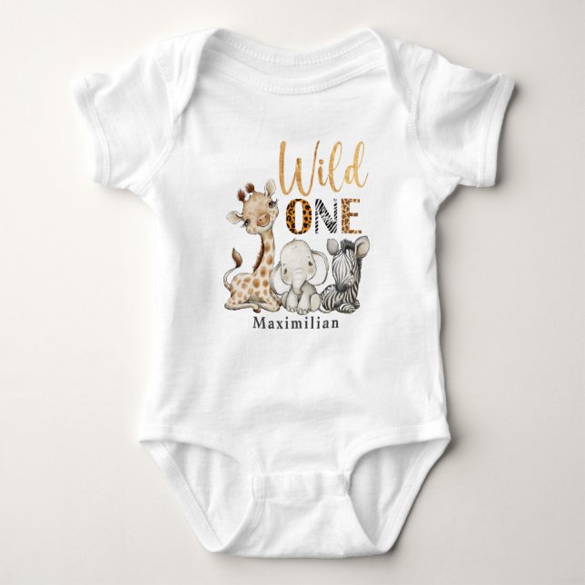 Body Para Bebé Safari Wild One First Birthday Baby Bodysuit (Anverso)