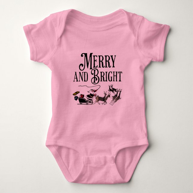 Body Para Bebé Santa and Reindeer Merry and Bright Baby Bodysuit/ (Anverso)