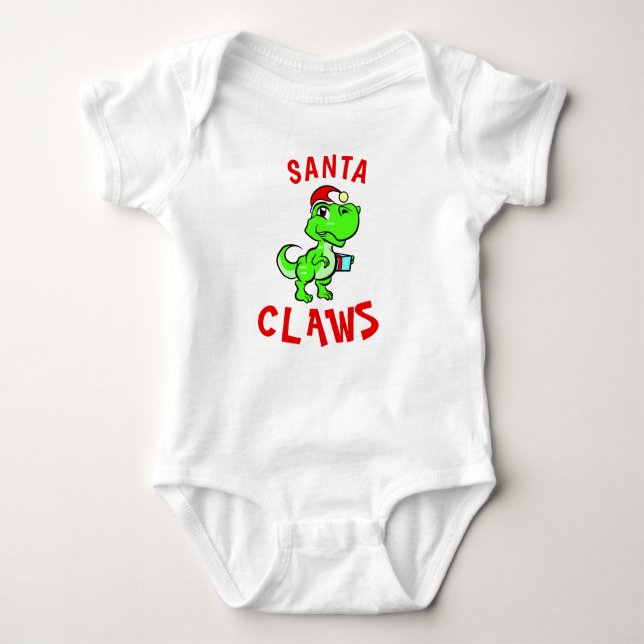 Body Para Bebé Santa Claws Divertido Dinosaurio El Primer Navidad (Anverso)