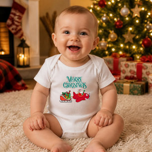 Body Para Bebé Santa volando avión, trineo y regalos, Navidad