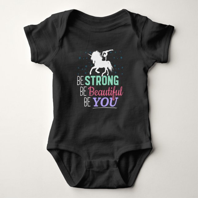 Body Para Bebé Sé fuerte y hermosa tú - Gimnasia Unicornio (Anverso)