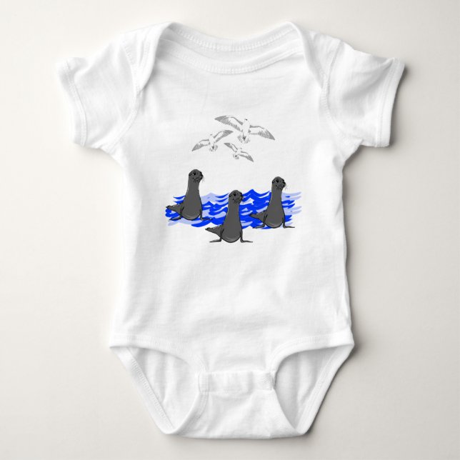 Body Para Bebé Sea Lions Ocean & Seagulls Baby Bodysuit (Anverso)