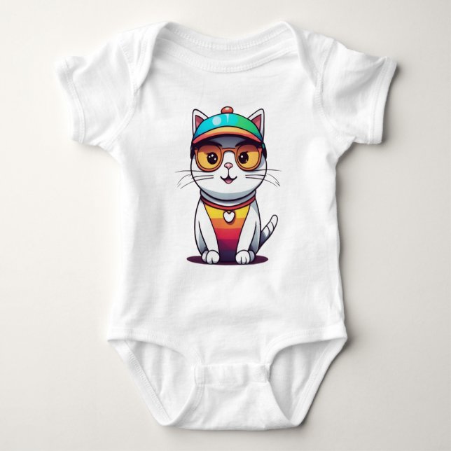 Body Para Bebé Sentado Gato Con Gafas Y Gorra (Anverso)