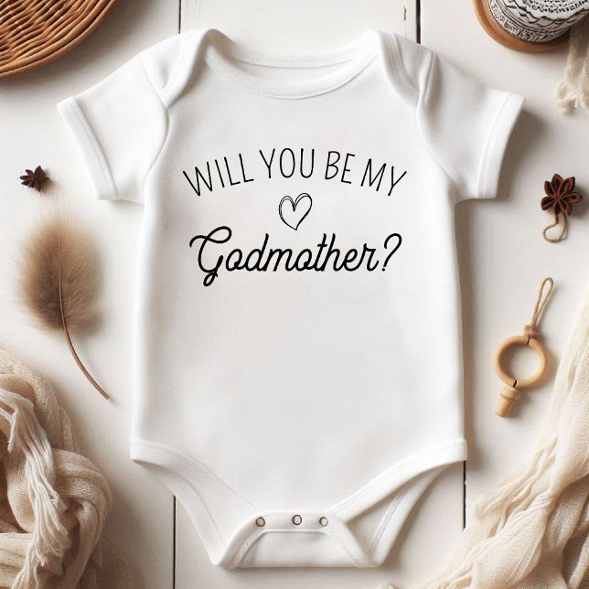 Body Para Bebé ¿Serás Mi Madrina? Invitación de embarazo (Will You Be My Godmother? Pregnancy Announcement Baby Bodysuit)