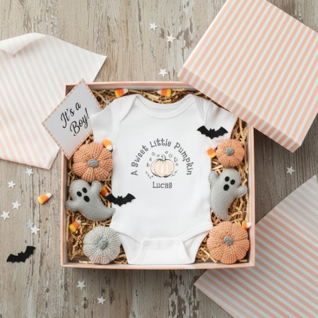Body Para Bebé Sexo suave y neutro Calabaza pequeña (Cute Little Pumpkin Halloween Baby Shower Gift for Mother to Be. Gender Neutral Watercolor Pumpkin)