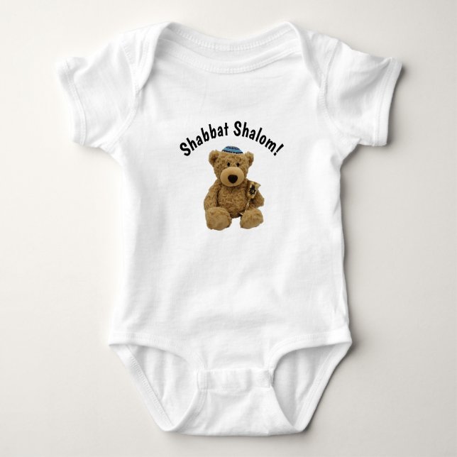 Body Para Bebé Shabbat Shalom Teddy Bear Baby Bodysuit (Anverso)