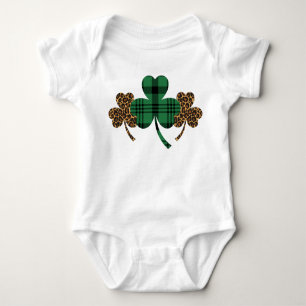 Body Para Bebé Shamrock Green Buffalo Plaid Pattern Leopard Print