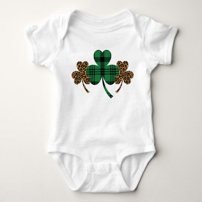 Body Para Bebé Shamrock Green Buffalo Plaid Pattern Leopard Print (Anverso)