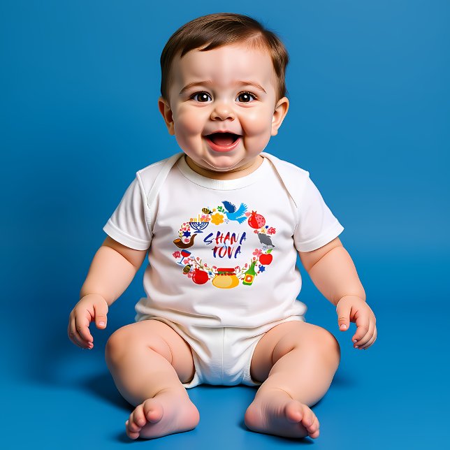 Body Para Bebé ¡🍯 🍎 🐟 Shana Tova! Feliz Año Nuevo1 (🍯 🍎🐟 Shana Tova! Happy New Year1 Baby Bodysuit)