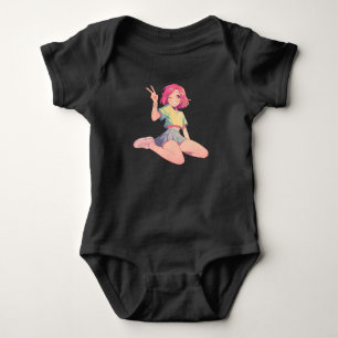 Body Para Bebé Signo de paz anime - Cabello rosado lindo Anime Ch