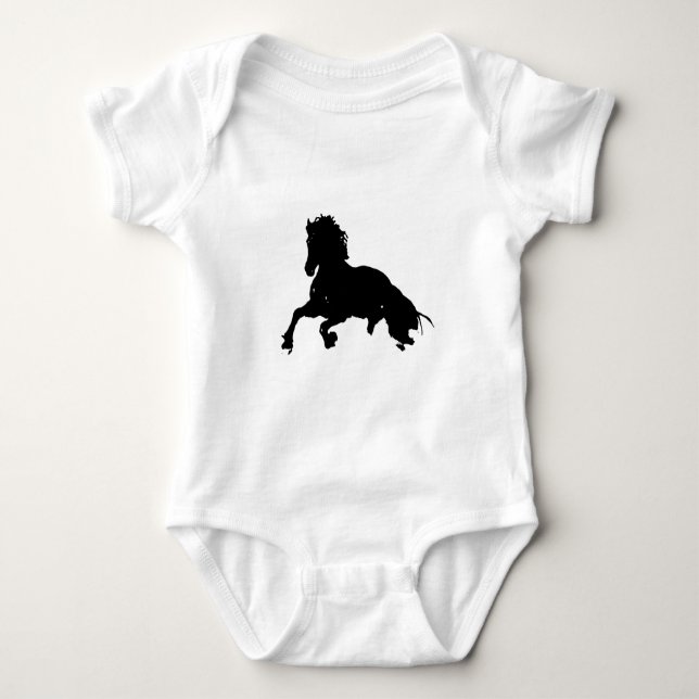 Body Para Bebé Silueta blanca de caballo en blanco negro (Anverso)