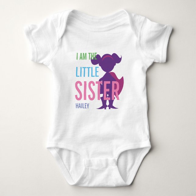 Body Para Bebé Silueta de superhéroe de hermanita personalizada (Anverso)