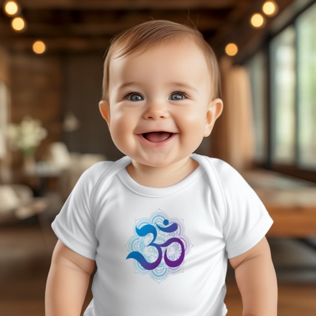 Body Para Bebé Símbolo Om Mandala Flor Blanco (Cute White Body Suit with Purple and Blue Om Mandala. Great gift for Yoga Moms!)