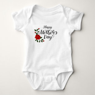 Body Para Bebé Simple Feliz Día de la Madre Floral Caligrafía