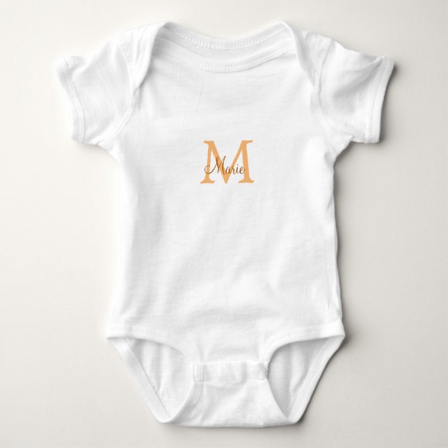 Body Para Bebé simple minimal add name monogram orange brown  thr (Anverso)