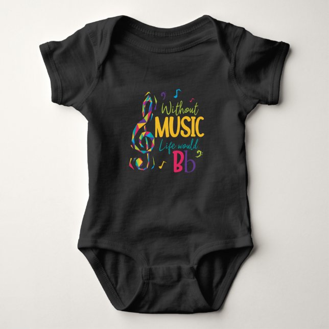 Body Para Bebé Sin Music Life Sería Flat Clef Notas Musicales (Anverso)