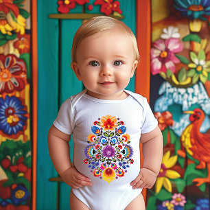 Body Para Bebé Sinfonía floral polaca: Flores Wycinanki