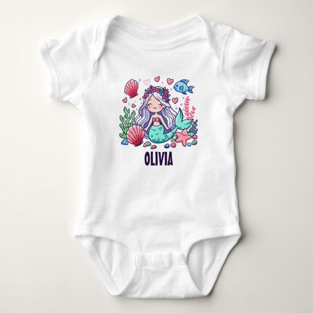 Body Para Bebé Sirena de dibujos animados personalizada  (Anverso)