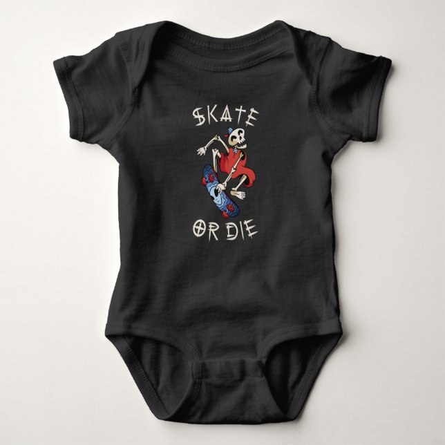 Body Para Bebé Skate or die Grim Reaper Skeleton Skateboarder (Anverso)