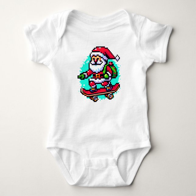 Body Para Bebé Skateboarding Santa - Diseño artístico de Fun Pixe (Anverso)