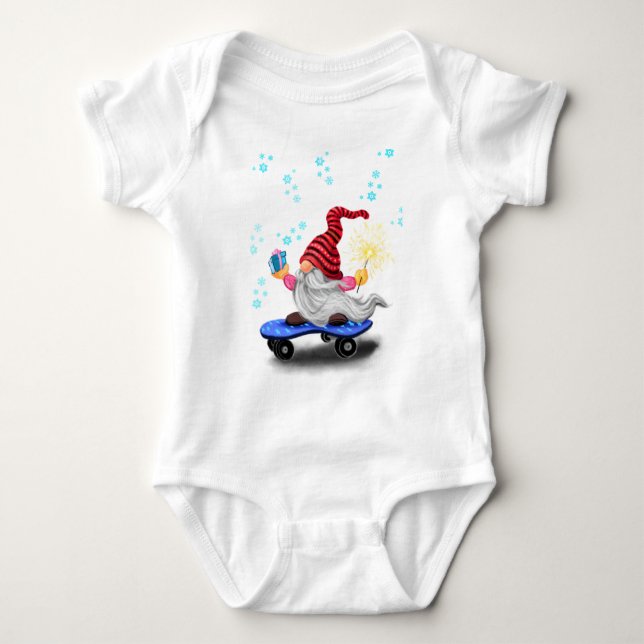 Body Para Bebé Skater Gnome with Gifts and Sparkler Baby Bodysuit (Anverso)