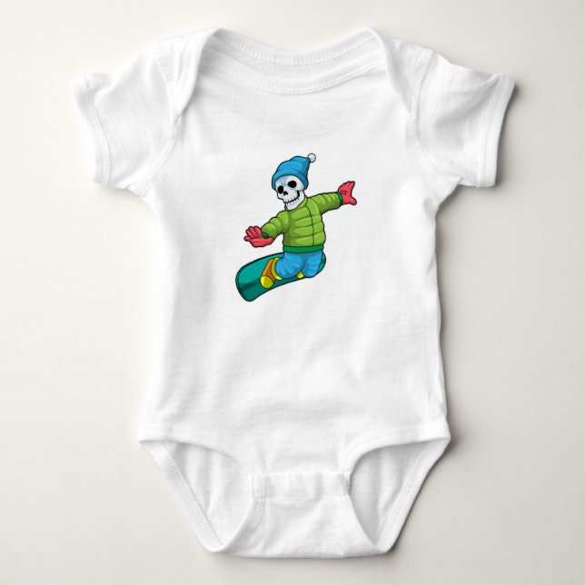 Body Para Bebé Skeleton como Snowboard con snowboard (Anverso)