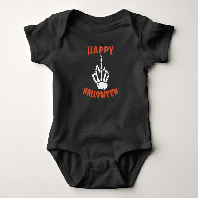 Body Para Bebé Skeleton Middle Finger Happy Halloween (Anverso)