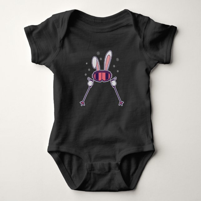 Body Para Bebé Skiing Rabbit with ski poles and ski goggles (Anverso)