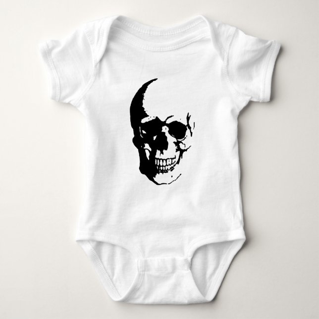 Body Para Bebé Skull - Arte Metalizado negro y blanco (Anverso)