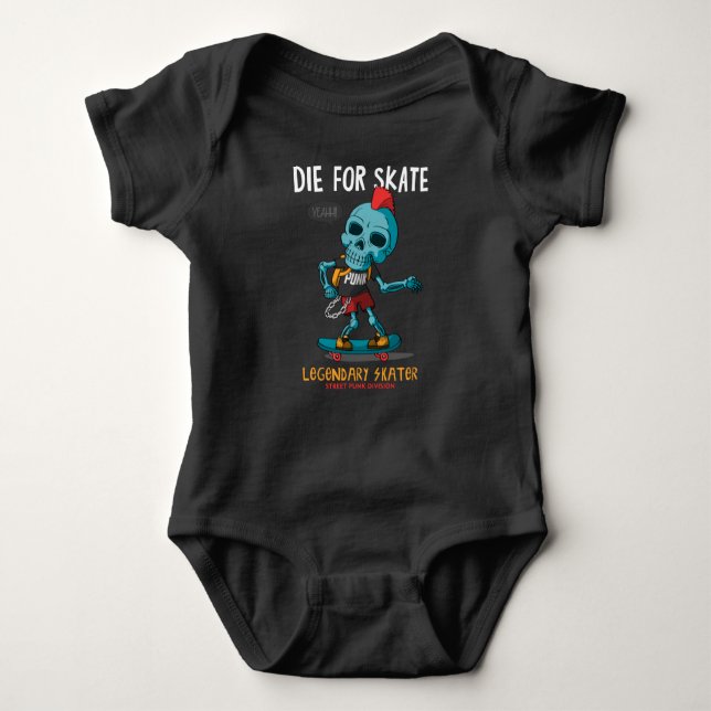 Body Para Bebé skull de punk de personalizado jugando al skateboa (Anverso)