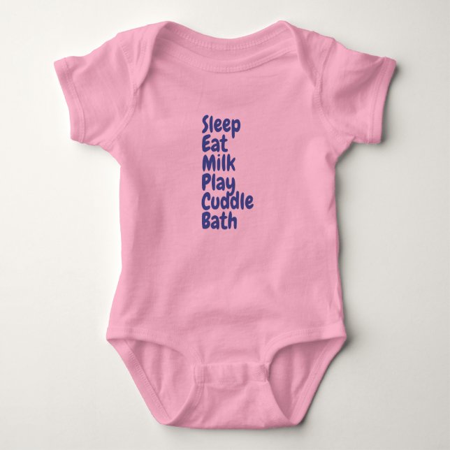 Body Para Bebé Sleep Eat Milk Play Cuddle impreso en la camiseta  (Anverso)