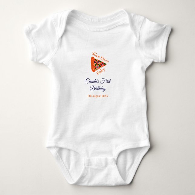 Body Para Bebé Slice Slice pizza bebé azul 1 cumpleaños (Anverso)