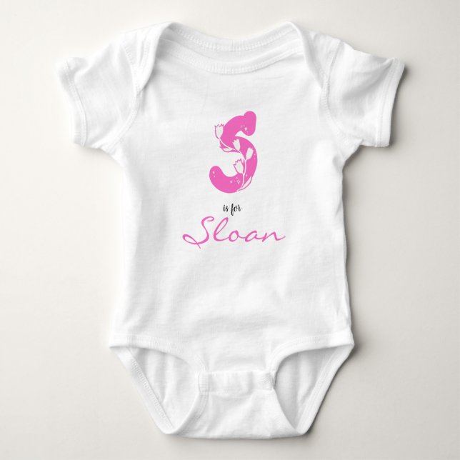 Body Para Bebé Sloan name Reveal Floral Letter S Pink Flower (Anverso)
