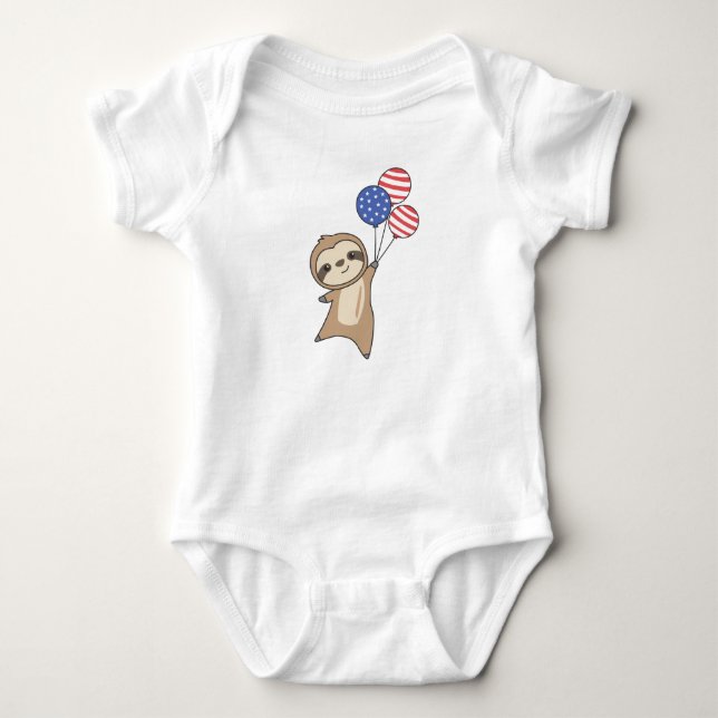 Body Para Bebé Sloth Funny Sloth 4 De Julio Estadounidense (Anverso)