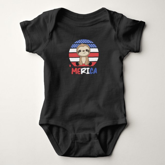 Body Para Bebé Sloth Funny Sloth 4 De Julio Estadounidense (Anverso)