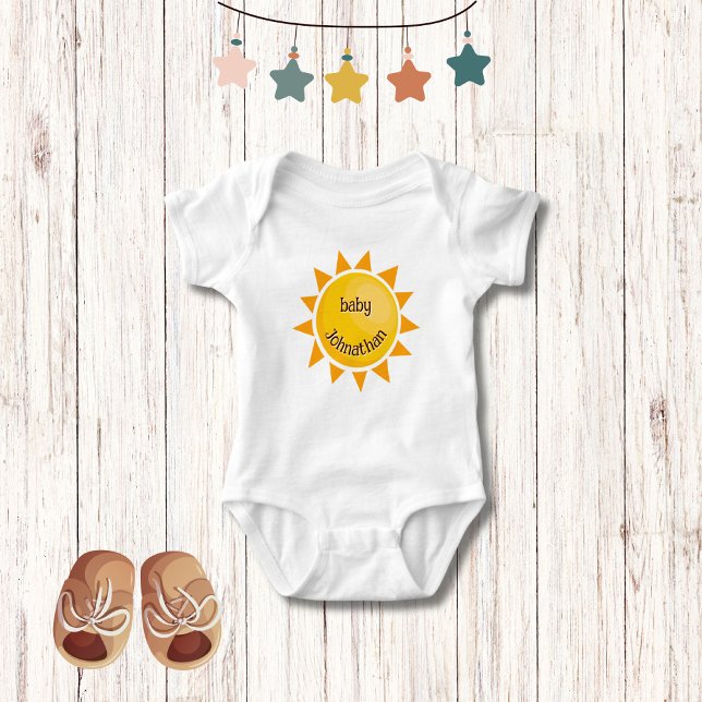 Body Para Bebé Sol amarillo | Monograma Unisex Adorable Cuto (Subido por el creador)
