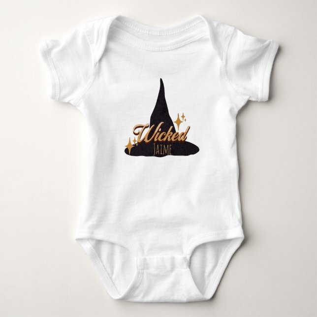 Body Para Bebé Sombrero de Bruja Retro Nombre Malvado  (Anverso)