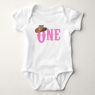 Body Para Bebé Sombrero de vaquera rosa tema Cumpleaños UNO 1