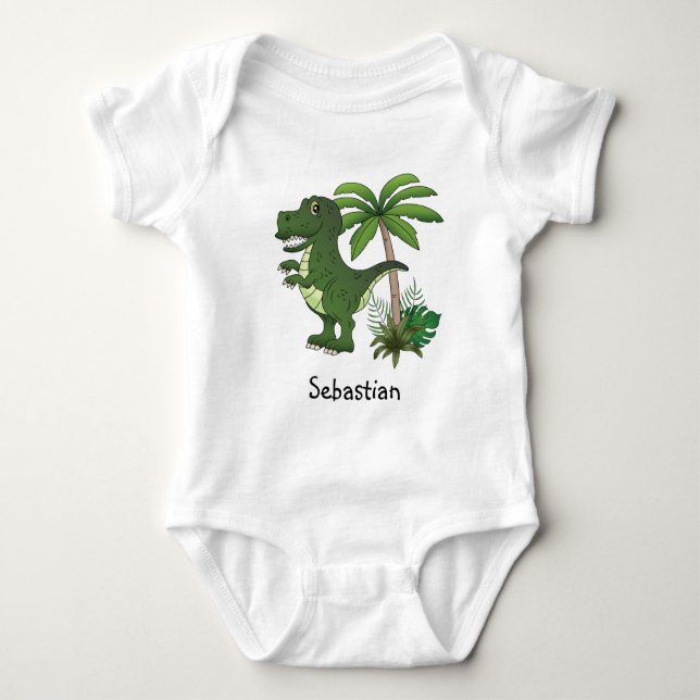 Body Para Bebé Sonriente Cute T-rex Con Personalizado Nombre Del  (Anverso)