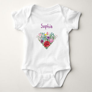 Body Para Bebé Sophia Personaliza Nombre Flores Gemelas 2 Corazon
