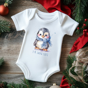 Body Para Bebé Soy Snow Cute Watercolor Winter Holiday Penguin 