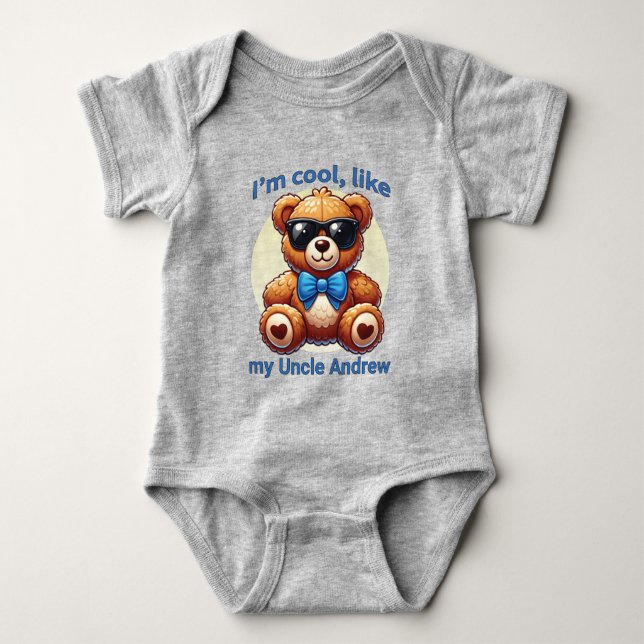 Body Para Bebé Soy Teddy Bear Cool con Lazo Azul Personalizable (Anverso)