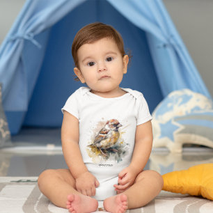 Body Para Bebé Sparrow de acuarela rusa, personalizado