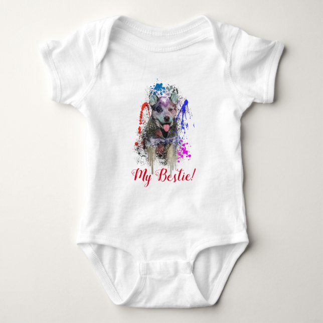 Body Para Bebé Splash Art Cute Blue Heeler Perro Baby Bodysuit (Anverso)