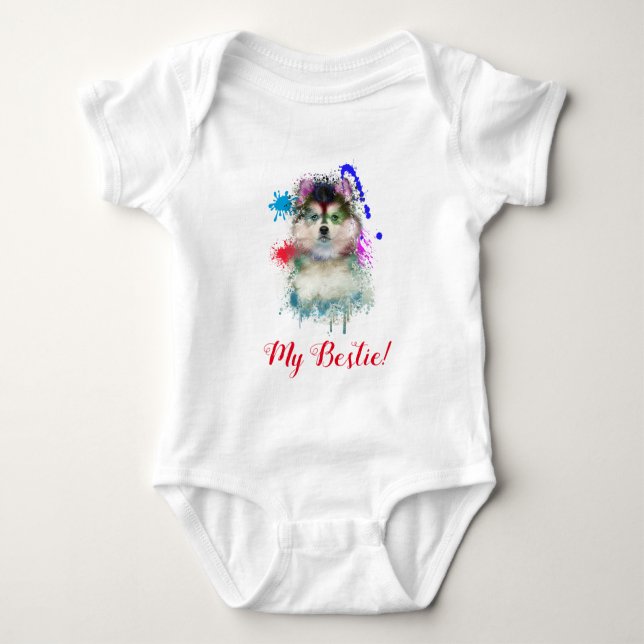 Body Para Bebé Splash Art Cute Pomsky Dog Baby Bodysuit (Anverso)