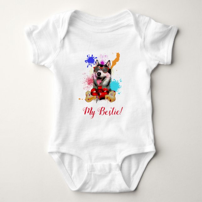 Body Para Bebé Splash Art Cute Siberian Husky Dog Baby Bodysuit (Anverso)