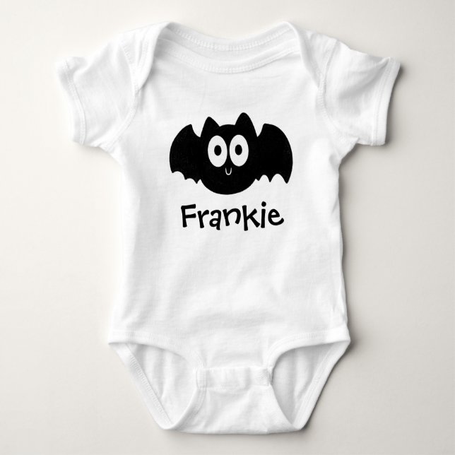 Body Para Bebé Spooky Black Bat Halloween Nombre personalizado (Anverso)